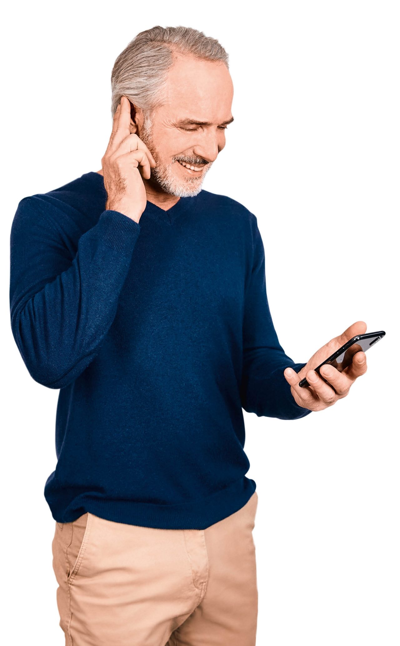 Eine Person nimmt einen Freisprechanruf mit Tap Control an, indem sie am Ohr doppeltippt.