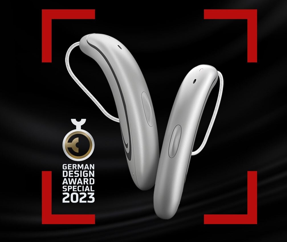 Aides auditives Style RIC AQ sound FS S rechargeables de HANSATON. Prix officiel du design allemand 2023.